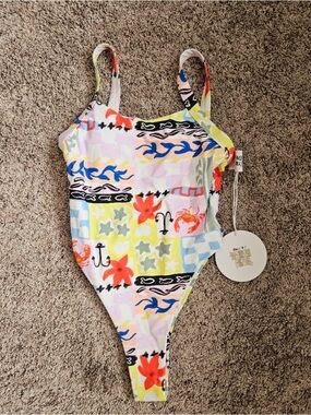 Princess Polly Kids One-Piece Swimsuit in Red, Blue, Yellow & Pink Patch Print